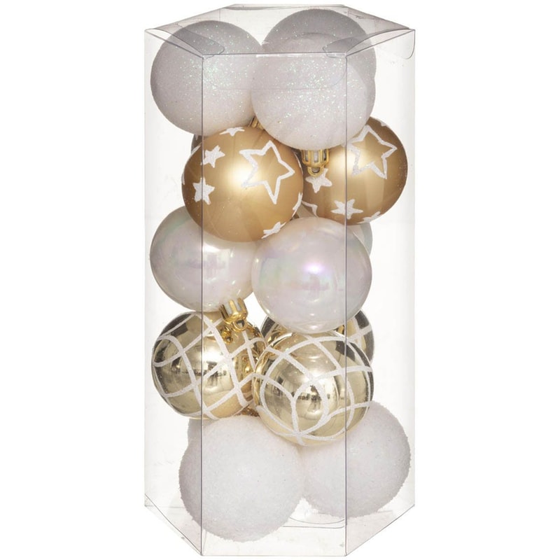 Σετ Χριστουγεννιάτικα Στολίδια Spitishop A-s Gold/white 694504ob Πλαστικό 15 Τμχ - Μπάλα