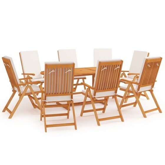 Vidaxl Σετ Τραπεζαρίας Κήπου 9 Τεμ. Από Μασίφ Ξύλο Teak Με Μαξιλάρια image 1