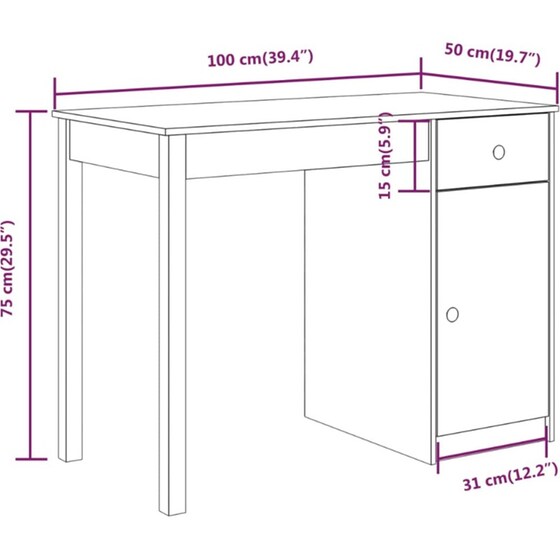 Γραφείο VidaXL από Μασίφ Ξύλο Πεύκου 100x50x75 cm - Λευκό image 9
