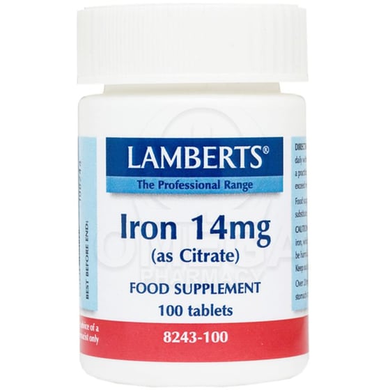 Ειδικό Συμπλήρωμα Διατροφής Lamberts - Iron 14mg (as Citrate) - 100 Ταμπλέτες image 0