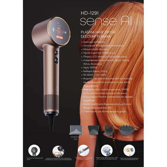 IQ HD-1291 AI Ionic Σεσουάρ Μαλλιών 1600 W Ροζ image 14