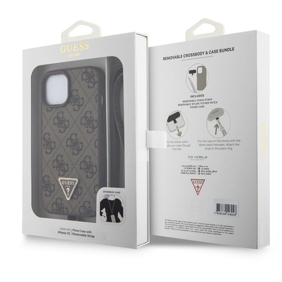 Θήκη Apple iPhone 15 - Guess Triangle Metal Logo Strass Collection Crossbody Case - Καφέ image 3