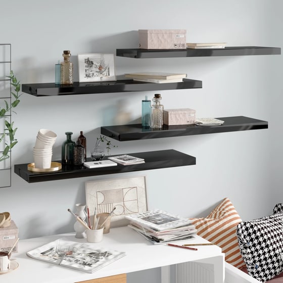 Ράφια Τοίχου VidaXL από MDF 90x23.5 cm 4 Τμχ - Μαύρο image 2