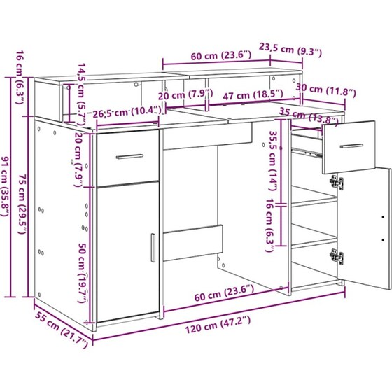 Γραφείο VidaXL από Επεξεργασμένο Ξύλο 120x55x91 cm - Μαύρη Δρυς image 12