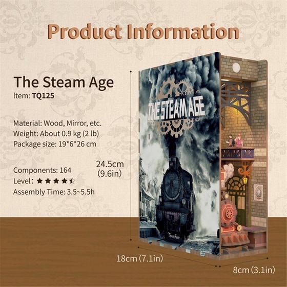 DIY 3D Puzzle Book Nook Kit Βιβλιοστάτης - The Steam Age image 3