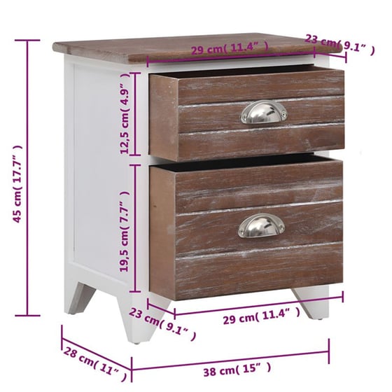 Κομοδίνο Vidaxl  Από Ξύλο Παυλώνιας 2τμχ 38x28x45 cm - Καφέ Λευκό image 7