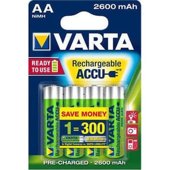 Επαναφορτιζόμενες Μπαταρίες Varta AA NiMH 2600mAh 1.2 V 4 τεμάχια image 0