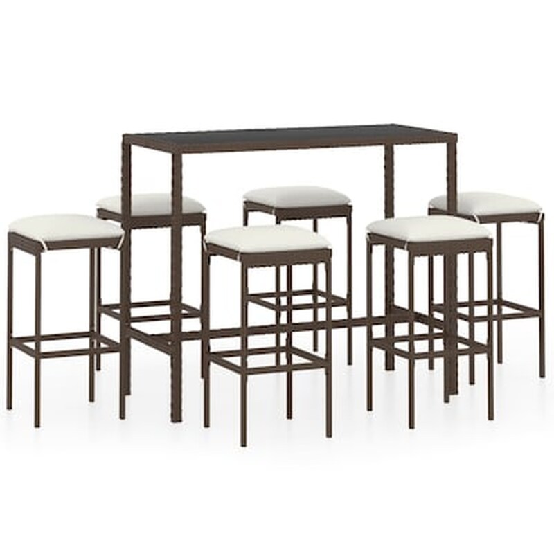 Σετ Επίπλων Μπαρ Κήπου Vidaxl 7 Τμχ Καφέ Συνθετικό Ρατάν Με Μαξιλάρια VIDAXL