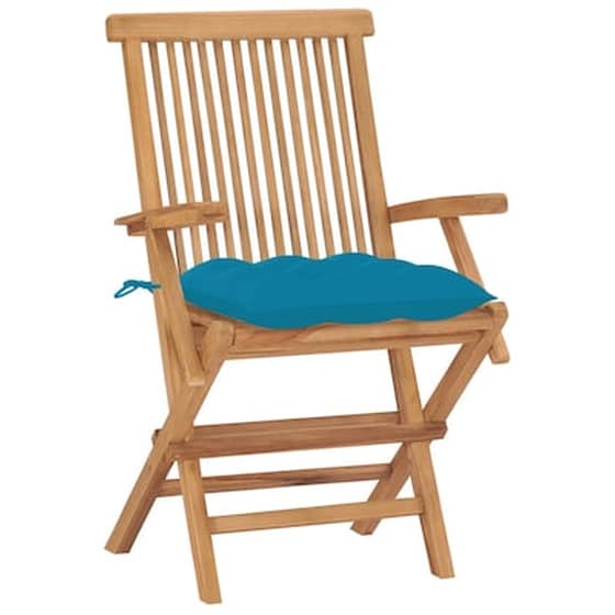 Vidaxl Καρέκλες Κήπου 8 Τεμ. Από Μασίφ Ξύλο Teak Με Γαλάζια Μαξιλάρια image 3