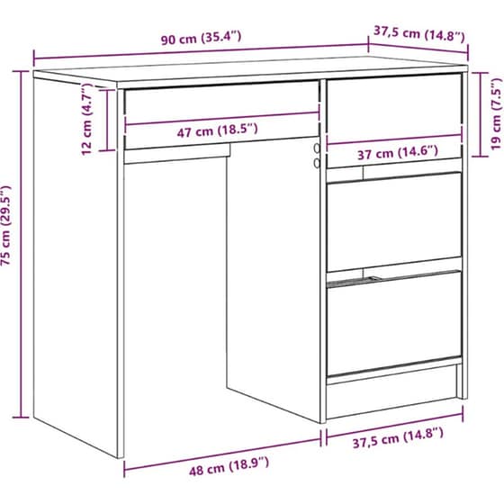 Γραφείο VidaXL από Επεξεργασμένο Ξύλο 90x37,5x75 cm - Παλιό Ξύλο image 11