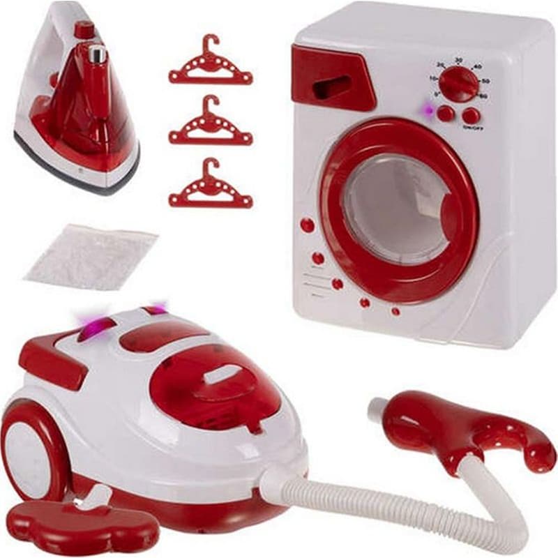 Παιχνίδι Aria Trade Σετ Συσκευών Σίδερο Πλυντήριο Ηλεκτρική Σκούπα – Κόκκινο
