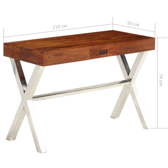 Γραφείο Μελέτης VidaXL από Μασίφ Ξύλο 110x50cm - Καφέ/Ασημί image 6