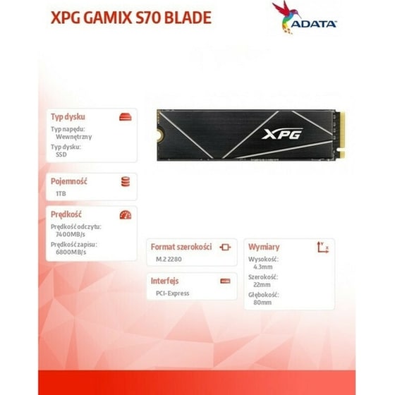 Εσωτερικός Σκληρός Δίσκος SSD Adata XPG Gammix S70 Blade NVMe M.2  1TB PCI Express 4.0 image 3