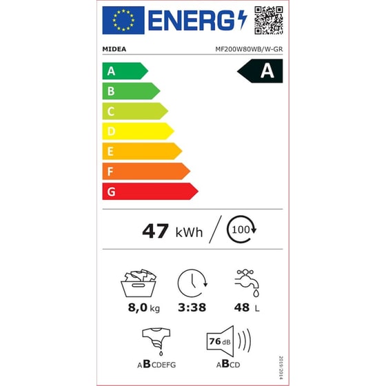 MIDEA MF200W80WB/W-GR 8 kg 1.400 Στροφές Λευκό με Wi-Fi Πλυντήριο Ρούχων image 3