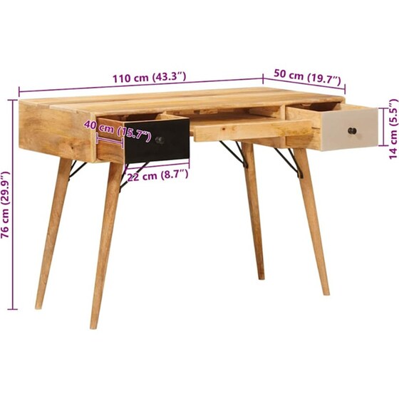 Γραφείο Γραφής VidaXL από Μασίφ Ξύλο Μάνγκο 110x55x76 cm - Καφέ image 10