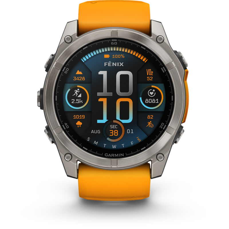 GARMIN Smartwatch Garmin Fenix 8 51mm - Sapphire, Titanium with Spark Orange/Graphite Silicone Band