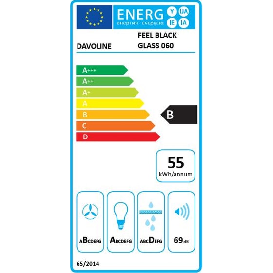 DAVOLINE FEEL BLACK GLASS 60 60 cm Μαύρο Απορροφητήρας Καμινάδα - Τζάκι image 2
