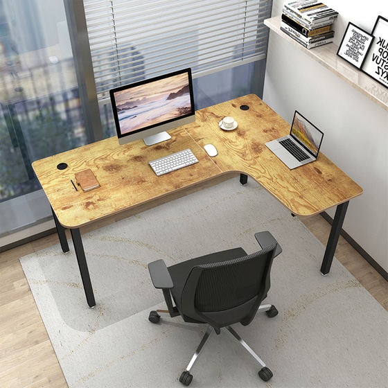 Γραφείο Γωνιακό Eureka Ergonomic ERK-CDL01R60VP από Carbon fiber 155.4x110cm - Καφέ/Μαύρο image 9