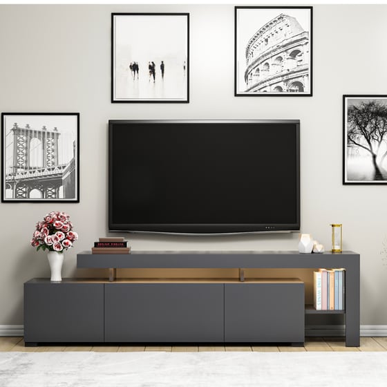 Έπιπλο Τηλεόρασης Unico από Μοριοσανίδα 192x37x53 cm - Ανθρακί image 4