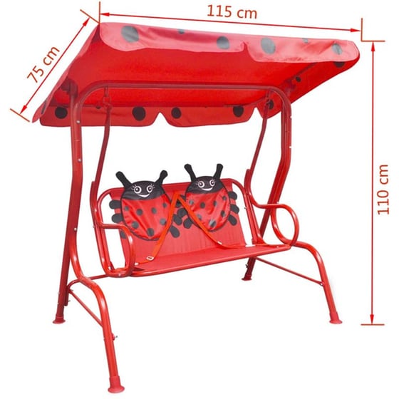 Κούνια Κήπου VidaXL με Σκίαστρο από Χάλυβα 115x75x110 cm - Κόκκινη image 5