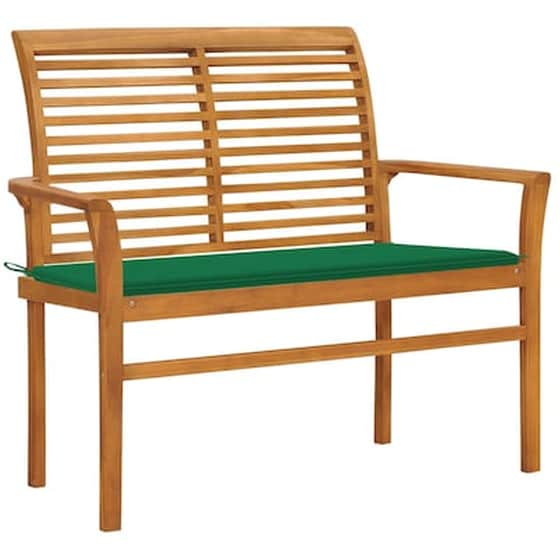 Παγκάκι Κήπου VidaXL με Μαξιλάρι 112x55x94 cm από Μασίφ Ξύλο Teak - Πράσινο image 0