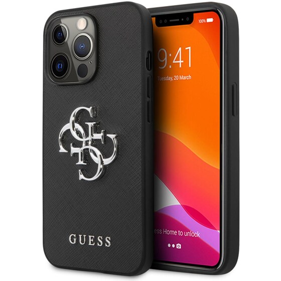Θήκη Apple iPhone 13 Pro - Guess 4g Logo Collection Hard Case PU Leather - Μαύρo image 5