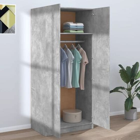 Δίφυλλη Ντουλάπα Vidaxl από Μοριοσανίδα 80x52x180cm - Γκρι Σκυροδέματος image 2