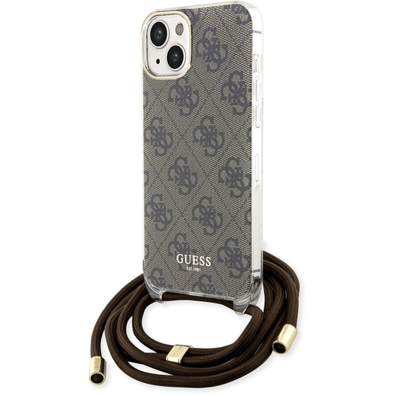 Θήκη Apple iPhone 15 - Guess 4g Logo Collection Crossbody Hard Case με Script Metal Logo - Καφέ image 4