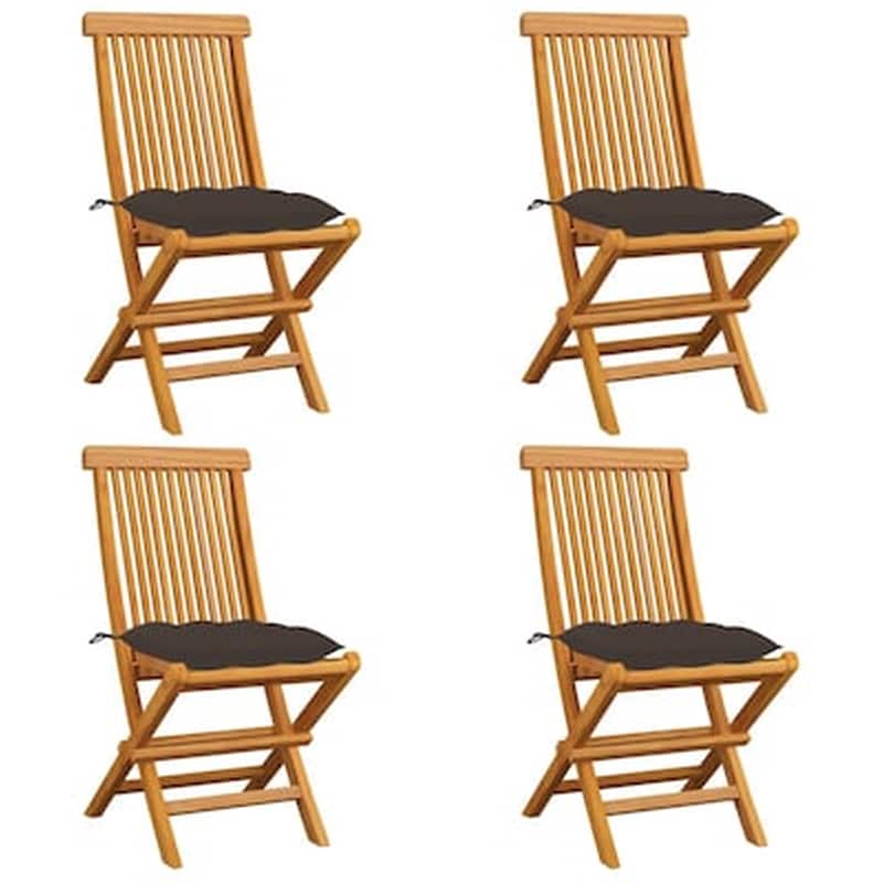Vidaxl Καρέκλες Κήπου 4 Τεμ. Από Μασίφ Ξύλο Teak Με Taupe Μαξιλάρια