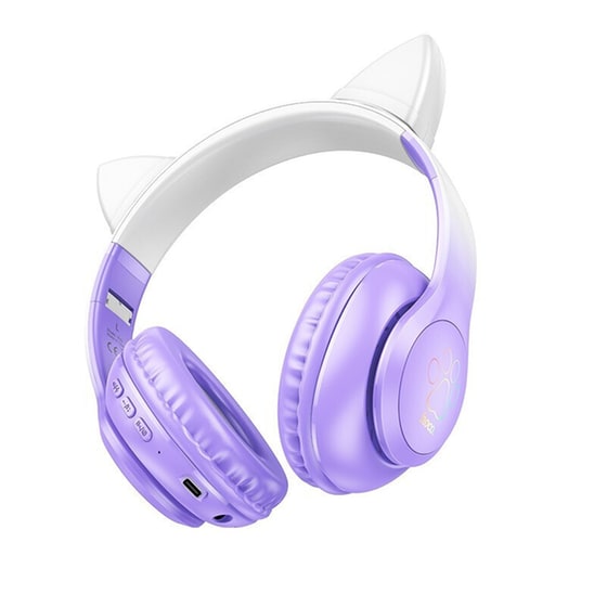 Wireless Ακουστικά Stereo Hoco W42 Cat Ears 400mah Micro Sd Και Aux Purple Grape image 2