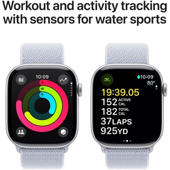 Apple Watch Series 10 GPS 46mm Silver Aluminium Case with Blue Cloud Sport Loop image 3