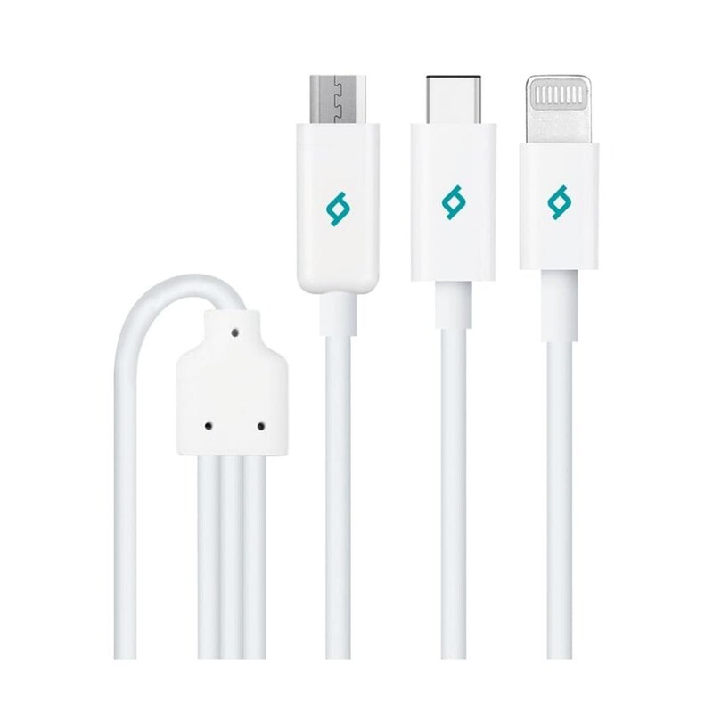 TTEC Σετ Καλωδίων Φόρτισης/Συγχρονισμού TECC Mini Trio Lightning, Micro USB, USB-C 0.3 m - Λευκό