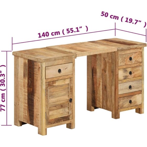Γραφείο VidaXL από Μασίφ Ξύλο Μάνγκο 140x50x77 cm image 7