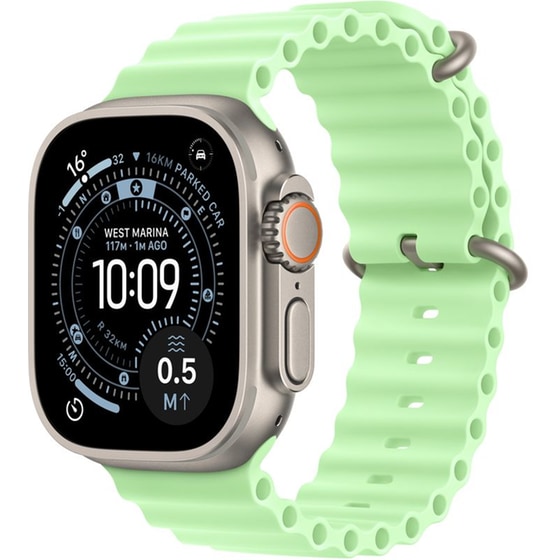 Λουράκι Apple Ocean Band για Apple Watch 49mm - Neon Green with Natural Titanium Finish image 2