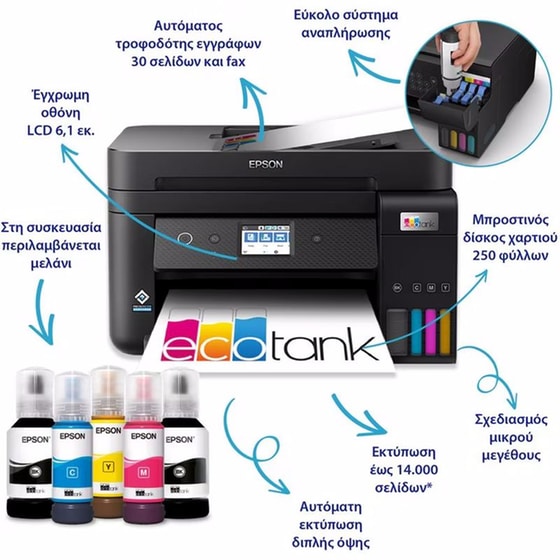 Epson EcoTank L6290  Εγχρωμο Πολυμηχάνημα Inkjet A4 με WiFi, Ethernet, ADF, Duplex Print, FAX (C11CJ60404) image 1