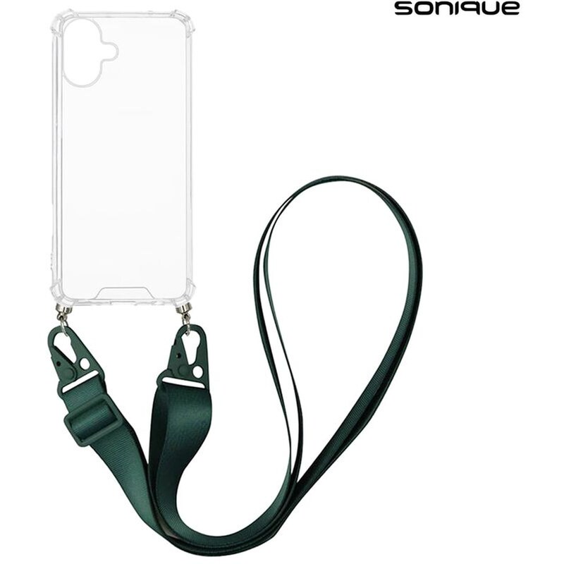 Θήκη Apple iPhone 16 Plus - Sonique Armor Clear Θήκη Σιλικόνης με Strap - Πράσινο Σκούρο