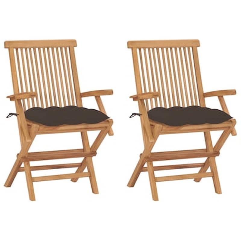 Vidaxl Καρέκλες Κήπου 2 Τεμ. Από Μασίφ Ξύλο Teak Με Taupe Μαξιλάρια