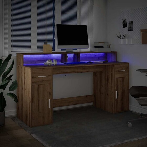 Γραφείο VidaXL με LED από Επεξεργασμένο Ξύλο 160x55x91 cm - Artisan Δρυς image 3