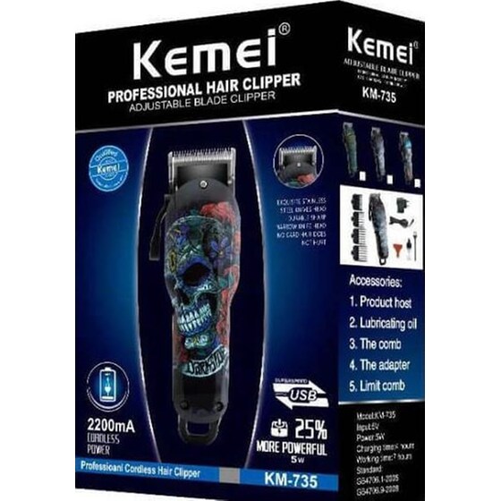 Κουρευτική Μηχανή ΚΕΜΕΙ KM-735 Μαύρο image 3