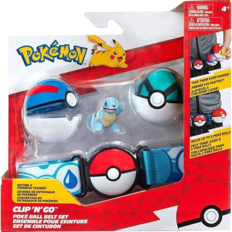 Φιγούρα Jazwares Pokemon Clip n Go – Great Ball, Net Ball And Squirtle Belt