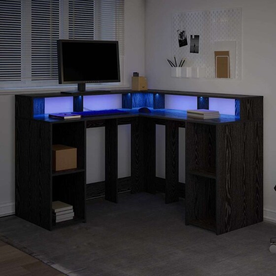 Γραφείο VidaXL από Επεξεργασμένο Ξύλο 130x130x91 cm - Μαύρη Οξιά image 4