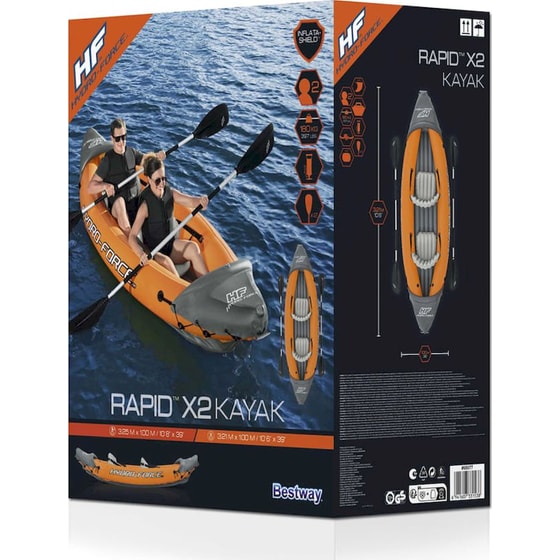Καγιάκ Φουσκωτό Διθέσιο Bestway Hydro-Force Rapid Χ2 321cm - Πορτοκαλί/ Γκρι image 12