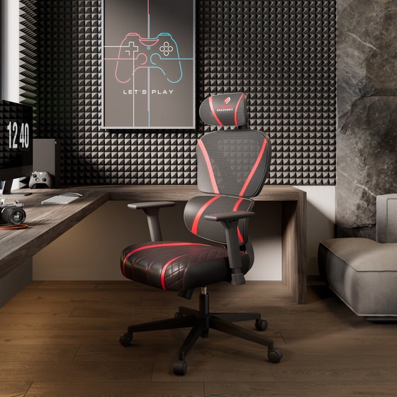 Καρέκλα Gaming Eureka Ergonomic Ergonomic Norn ERK-GC06-R από Τεχνητό Δέρμα - Μαύρη/Κόκκινη image 6