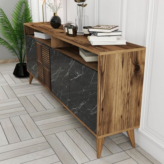 Μπουφές 24Mall Pavia από Μοριοσανίδα/Πλαστικό 180x35x78.6 cm - Καρυδί/Μαύρο image 4