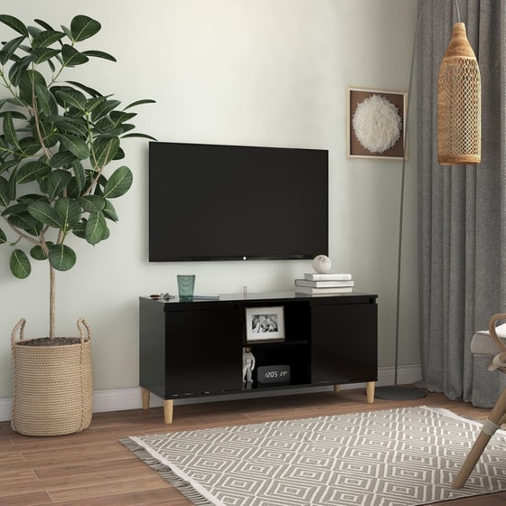 Έπιπλο Τηλεόρασης VidaXL από Μασίφ Ξύλο 103.5x35x50cm - Μαύρο image 2
