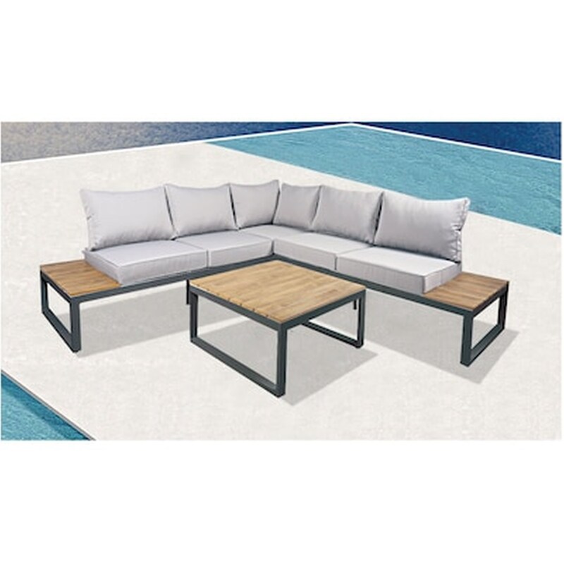 WOODWELL Mexico Set Σαλόνι Κήπου Καναπές Γωνία Τραπεζάκι Alu Ανθρακί Μαξιλάρια Γκρι