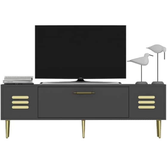 Έπιπλο Τηλεόρασης 24Mall Delta από Μοριοσανίδα 140x29.6x45 cm - Ανθρακί/Χρυσό image 0
