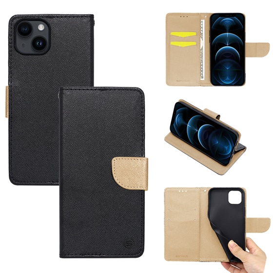 Θήκη Apple iPhone 14 - Sonique Trend Book -  Μαύρο/Χρυσό image 0
