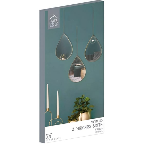 Σετ Διακοσμητικόι Καθρέπτες Τοίχου Home Deco Factory Πλαστικοί 3 Τμχ 19x1x27cm - Χρυσό image 2
