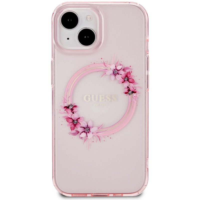 Θήκη Apple iPhone 15 - Guess Flowers Wreath Collection Magsafe Hard Case - Ροζ